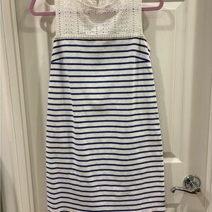 J. Crew White and Blue Striped Eyelet Dress